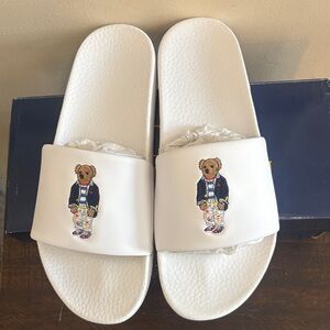 Polo by Ralph Lauren White Bear Embroidered Slides